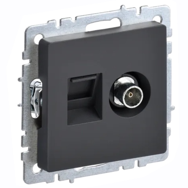 Розетка двойная ИЭК BRITE TV+RJ45 кат.5E графит (РТВ/РК12-БрГ)