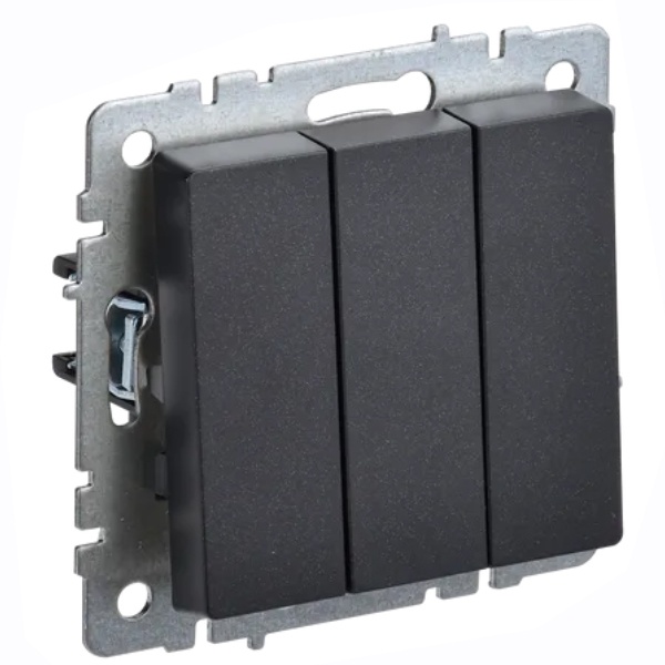 Выключатель 3-клавишный ИЭК BRITE 10А черный (ВС10-3-0-БрЧ)