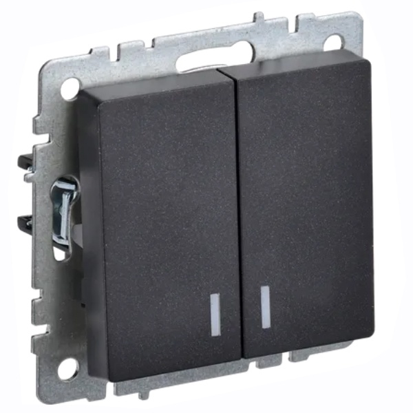 Выключатель 2-клавишный ИЭК BRITE с индикацией 10А черный (ВС10-2-1-БрЧ)