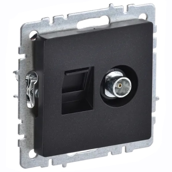 Розетка двойная ИЭК BRITE TV+RJ45 кат.5E черный (РТВ/РК12-БрЧ)