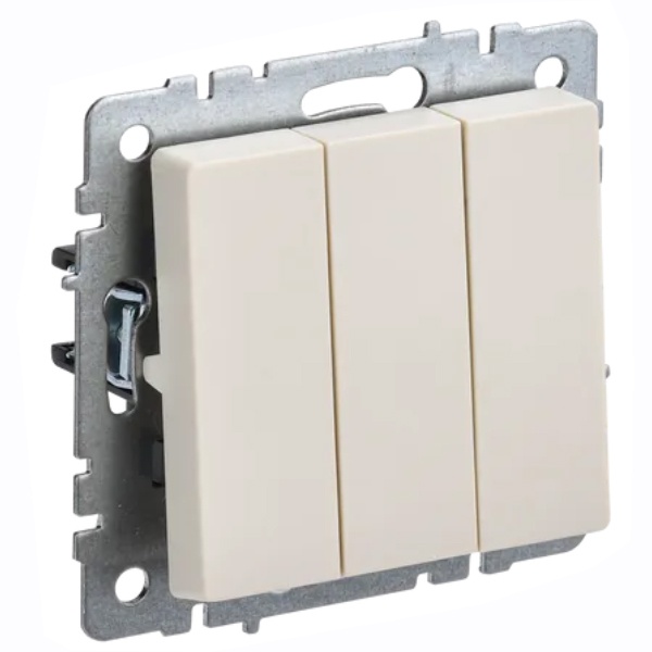 Выключатель 3-клавишный ИЭК BRITE 10А бежевый (ВС10-3-0-БрКр)