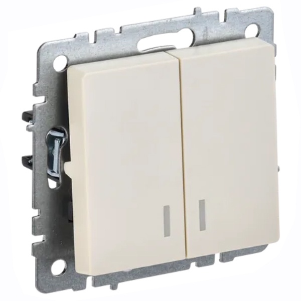 Выключатель 2-клавишный ИЭК BRITE с индикацией 10А бежевый (ВС10-2-1-БрКр)