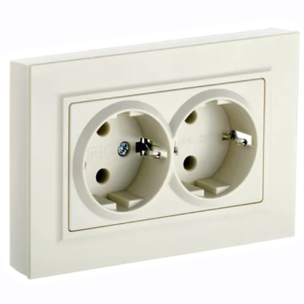 Розетка ИЭК BRITE 2х2P+E двойная Schuko 16А бежевый в сборе (РС12-3-БрКр)