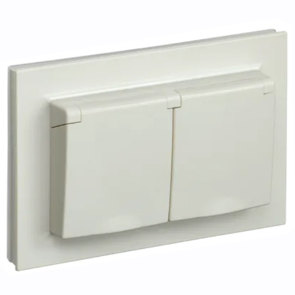 Розетка ИЭК BRITE 2х2P+E Schuko шторки с крышкой 2-я 16А IP44 бежевый в сборе (РСбш12-3-44-БрКр)