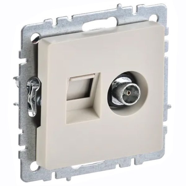 Розетка двойная ИЭК BRITE TV+RJ45 кат.5E бежевый (РТВ/РК12-БрКр)