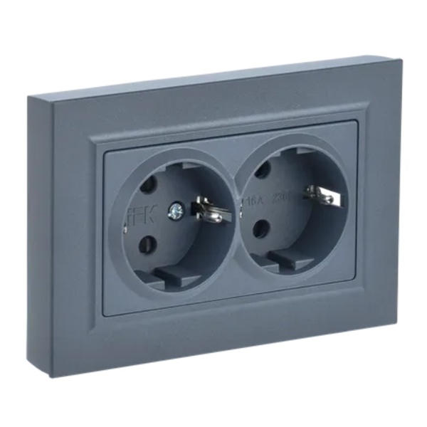 Розетка ИЭК BRITE 2х2P+E двойная Schuko 16А маренго в сборе (РС12-3-БрМ)