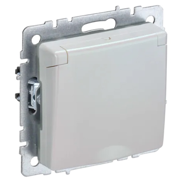 Розетка ИЭК BRITE 2P+E Schuko со шторками с крышкой 16А IP44 жемчуг (РСбш10-3-44-БрЖ)