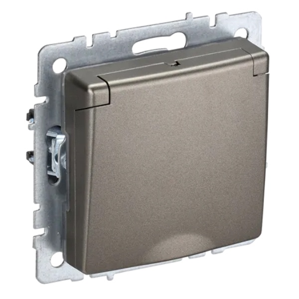 Розетка ИЭК BRITE 2P+E Schuko со шторками с крышкой 16А IP44 шампань (РСбш10-3-44-БрШ)