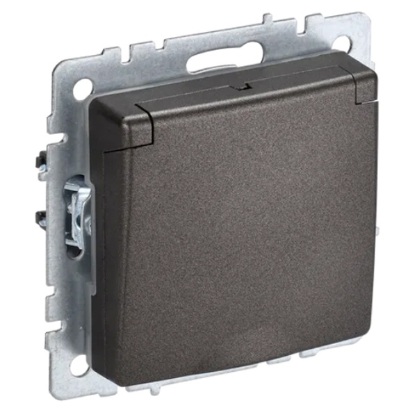 Розетка ИЭК BRITE 2P+E Schuko со шторками с крышкой 16А IP44 бронза (РСбш10-3-44-БрТБ)