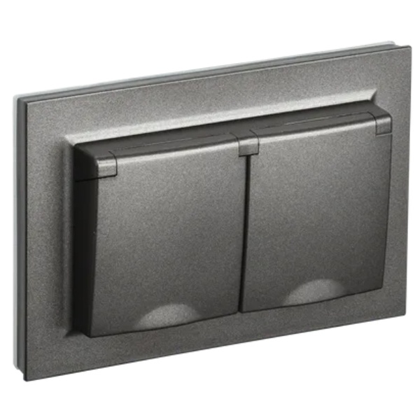 Розетка ИЭК BRITE 2х2P+E Schuko со шторками с крышкой 2-я 16А IP44 бронза в сборе (РСбш12-3-44-БрТБ)