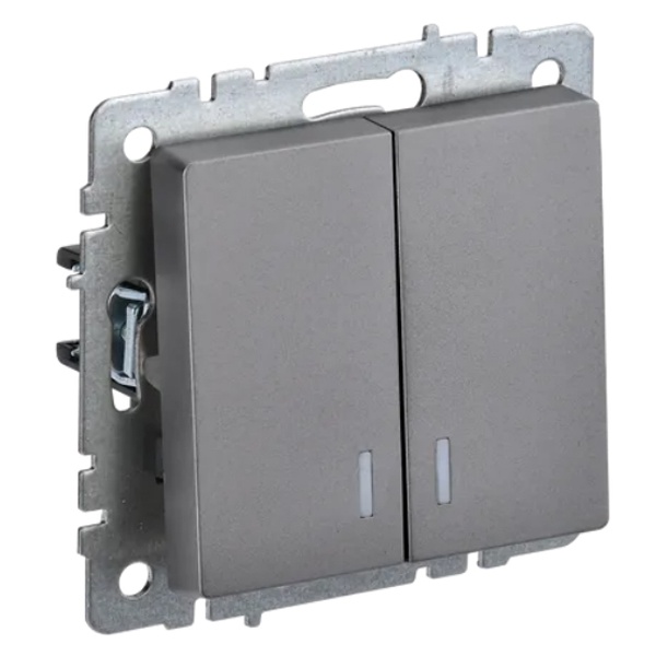 Выключатель 2-клавишный ИЭК BRITE с индикацией 10А сталь (ВС10-2-1-БрС)