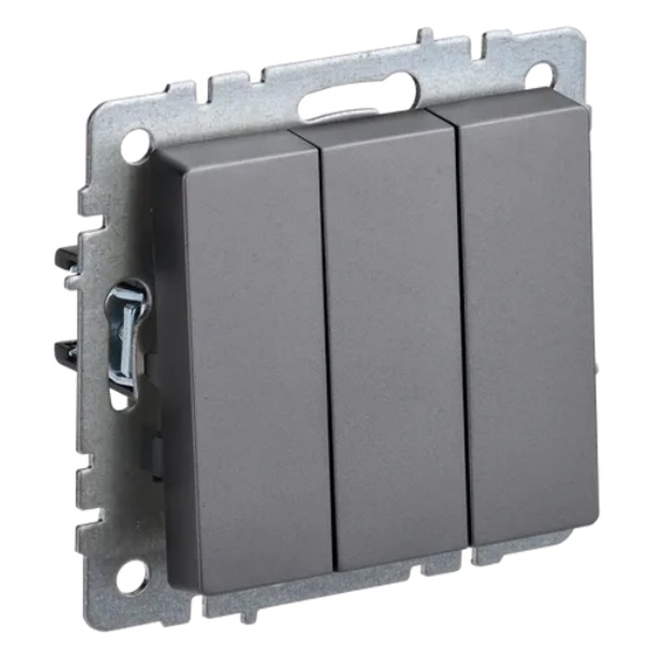 Выключатель 3-клавишный ИЭК BRITE 10А сталь (ВС10-3-0-БрС)