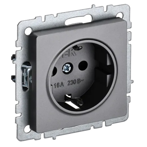 Розетка ИЭК BRITE 2P+E Schuko со шторками 16А сталь (РС14-1-0-БрС)