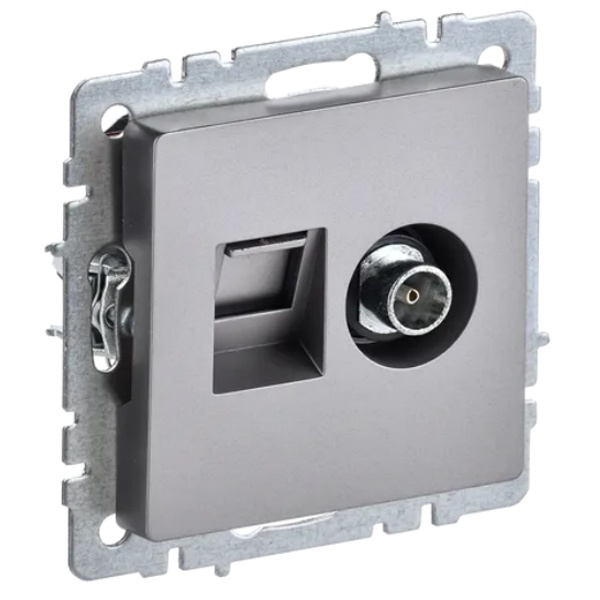 Розетка двойная ИЭК BRITE TV+RJ45 кат.5E сталь (РТВ/РК12-БрС)