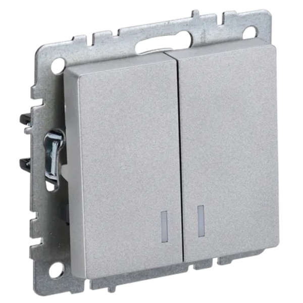 Выключатель 2-клавишный ИЭК BRITE с индикацией 10А алюминий (ВС10-2-1-БрА)