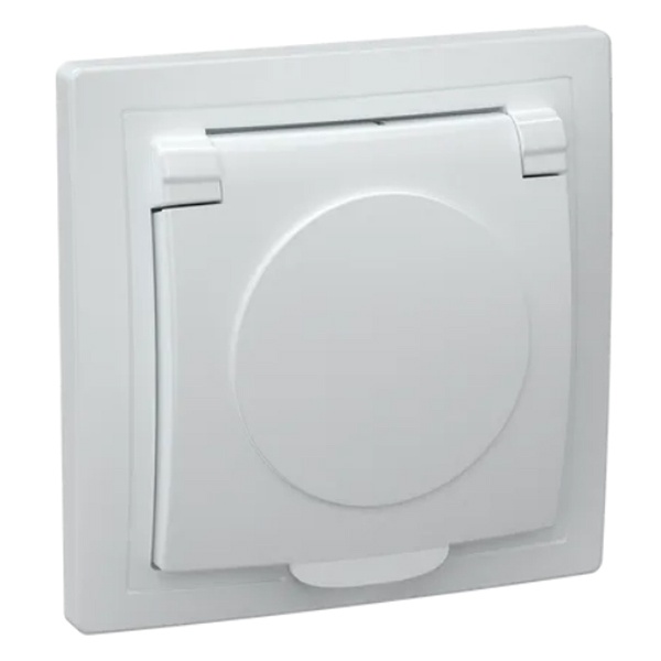 Розетка 2P+E Schuko без шторок Generica КВАРТА 16А с крышкой белый (РСб10-3-КБ)