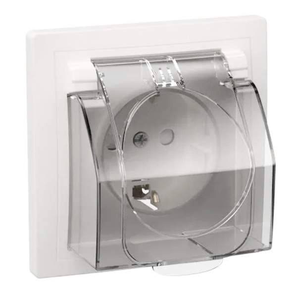 Розетка 2P+E Schuko со шторками с большой крышкой Generica КВАРТА 16А IP44 белый (РСбш11-3-ККБ-44)