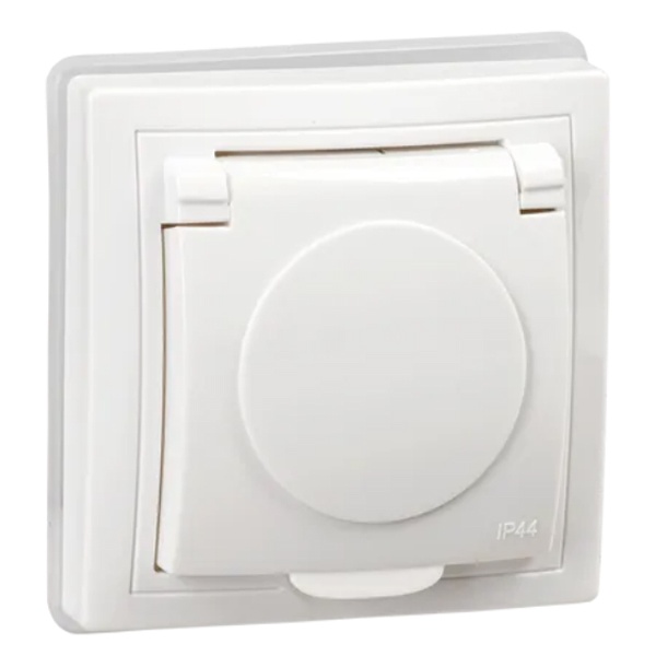 Розетка 2P+E Schuko со шторками с крышкой Generica КВАРТА 16А IP44 белый (РСбш10-3-КБ-44)