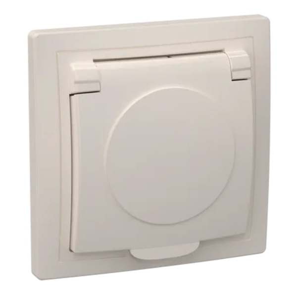 Розетка 2P+E Schuko без шторок Generica КВАРТА 16А с крышкой кремовый (РСб10-3-ККм)