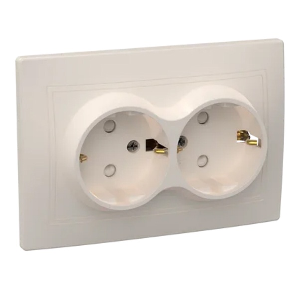 Розетка двойная 2х2P+E Schuko со шторками Generica КВАРТА 16А кремовый (РСш12-3-ККм)