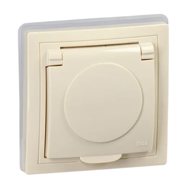 Розетка 2P+E Schuko со шторками Generica КВАРТА 16А IP44 кремовый (РСбш10-3-ККм-44)