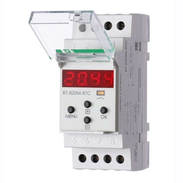 Терморегулятор Деви RT-820M-RTC(-30° +140°) DIN с датчиком RT823