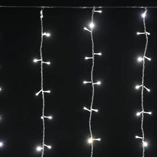 Гирлянда занавес ИЭК 1,5х1,5м 160 светодиодов теплый белый свет IP20 прозрачный шнур 230В