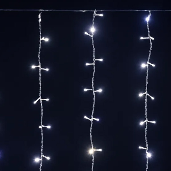 Гирлянда занавес ИЭК 1,5х1,5м 160 светодиодов белый свет IP20 прозрачный шнур 230В