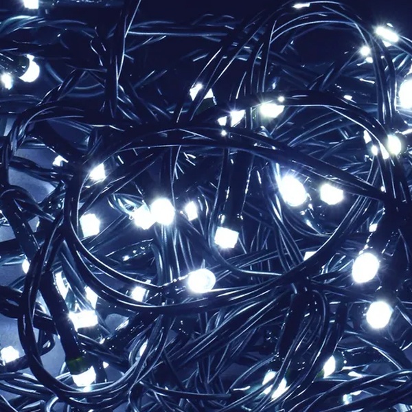 Гирлянда нить ИЭК 5м 50 светодиодов белый свет IP20 зеленый шнур 230В контроллер 8 сцен