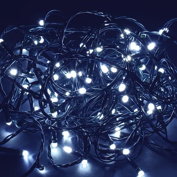 Гирлянда нить ИЭК 10м 100 светодиодов белый свет IP20 зеленый шнур 230В контроллер 8 сцен