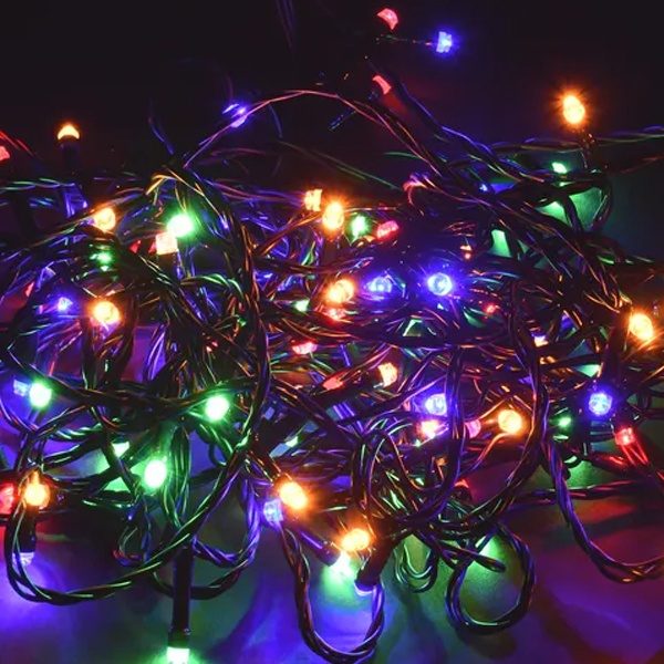 Гирлянда нить ИЭК 10м 100 светодиодов RGB IP20 зеленый шнур 230В контроллер 8 сцен