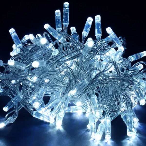 Гирлянда нить ИЭК 20м 200 светодиодов белый свет IP44 прозрачный шнур 3м 230В контроллер 8 сцен