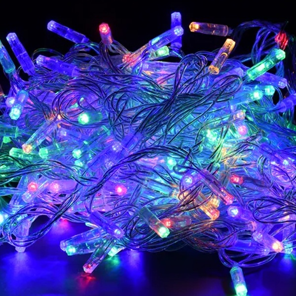 Гирлянда нить ИЭК 10м 100 светодиодов RGB IP44 прозрачный шнур 3м 230В контроллер 8 сцен