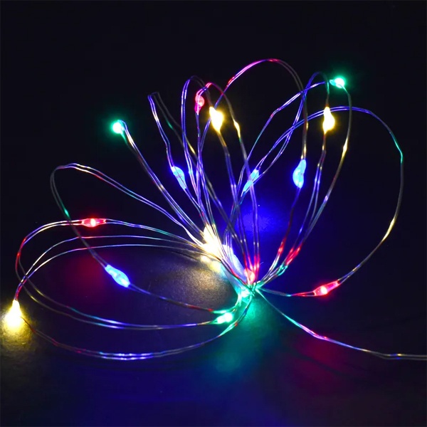 Гирлянда роса ИЭК 2м 20 светодиодов RGBY IP20 прозрачный шнур 0,5м с питанием от батареек 2xAA