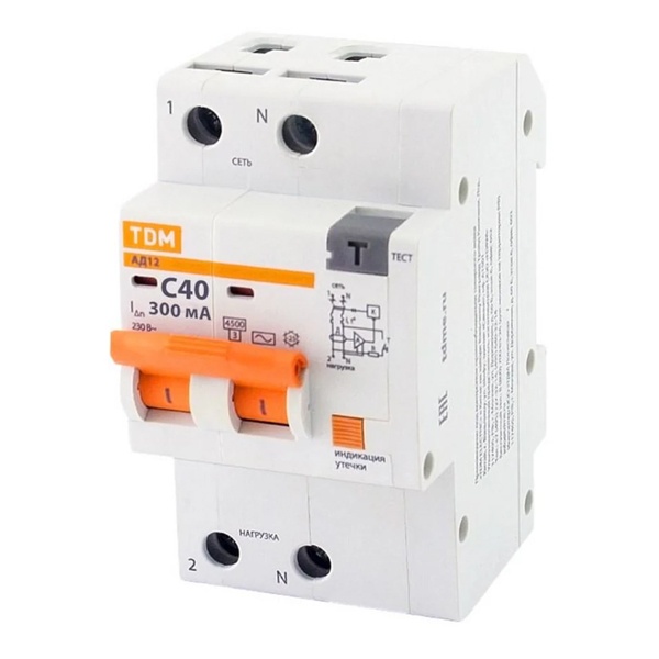 Дифференциальный автомат TDM 2П С16А 10мА тип АС однофазный электронный 4,5кА АД12 (дифавтомат, АВДТ)