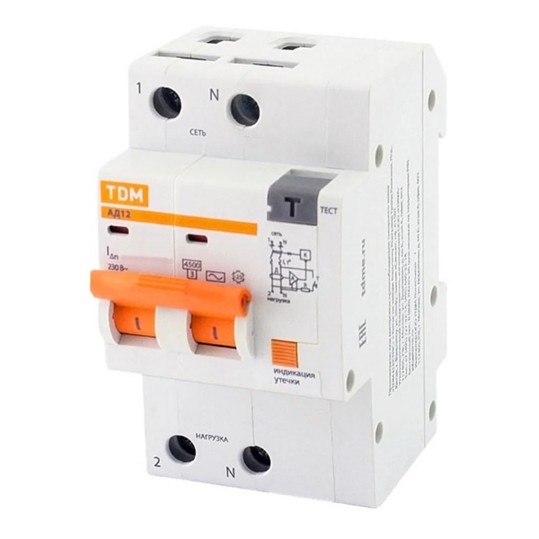 Дифференциальный автомат TDM 2П С40А 10мА тип АС однофазный электронный 4,5кА АД12 (дифавтомат, АВДТ)