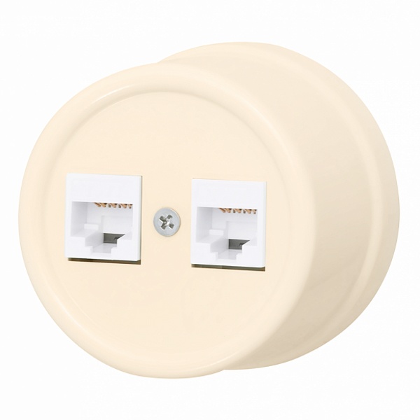 Накладная розетка компьютерная 2-ая Bironi Лизетта RJ45 пластик Песочное золото