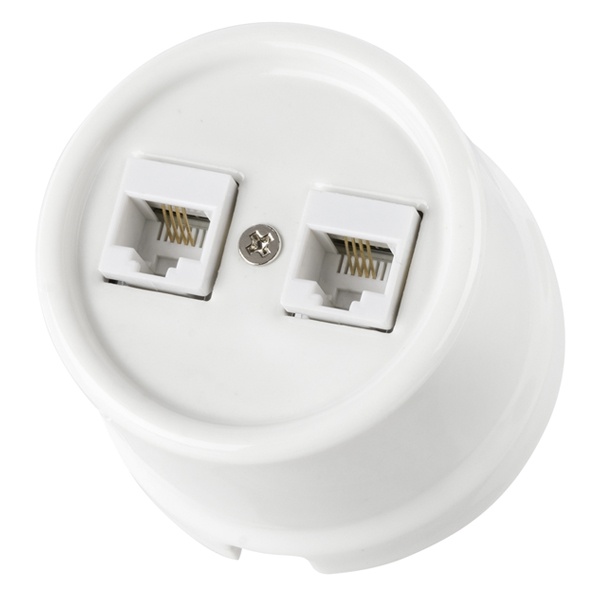 Накладная розетка RJ11 двойная TDM Болонь фарфор белый