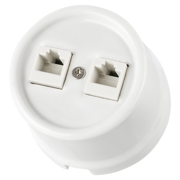 Накладная розетка RJ45 двойная TDM Болонь фарфор белый