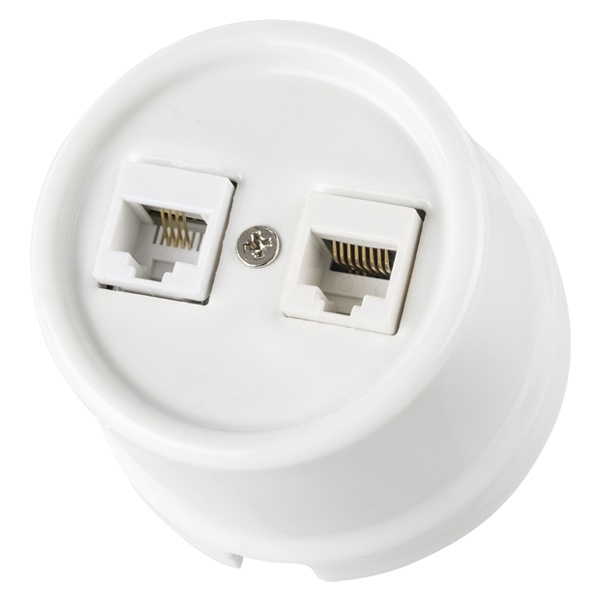 Накладная розетка RJ11+RJ45 двойная TDM Болонь фарфор белый