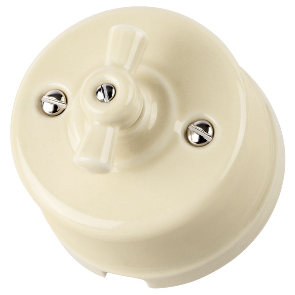 Накладной выключатель 2-клавишный TDM Болонь с ручкой (бантик) 10А фарфор слоновая кость (бежевый)