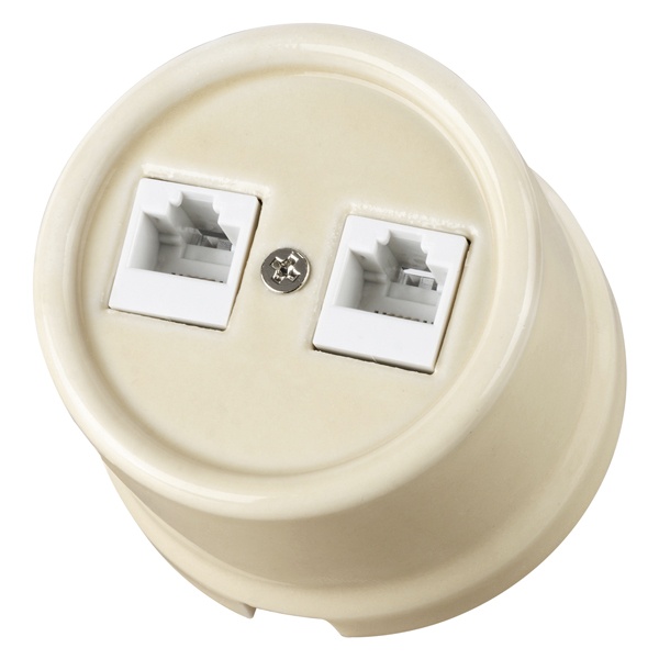 Накладная розетка RJ11 двойная TDM Болонь фарфор слоновая кость (бежевый)