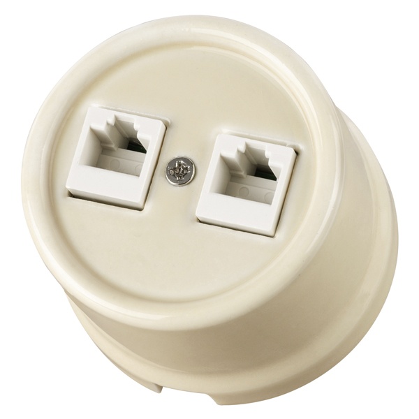 Накладная розетка RJ45 двойная TDM Болонь фарфор слоновая кость (бежевый)