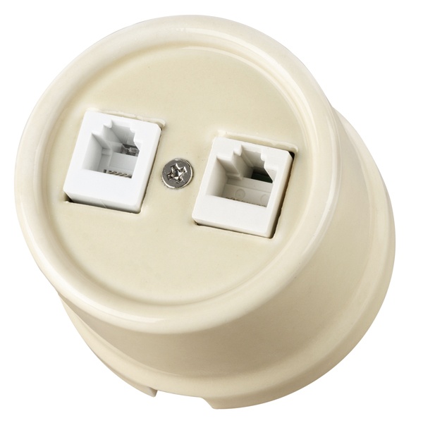 Накладная розетка RJ11+RJ45 двойная TDM Болонь фарфор слоновая кость (бежевый)