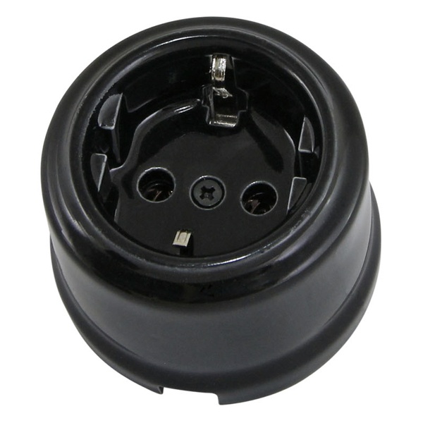 Накладная розетка TDM Болонь 2П+З 16А 250В фарфор черный