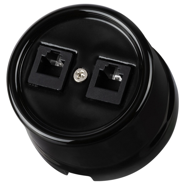 Накладная розетка RJ11 двойная TDM Болонь фарфор черный