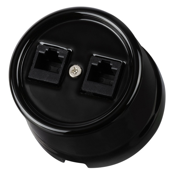 Накладная розетка RJ45 двойная TDM Болонь фарфор черный