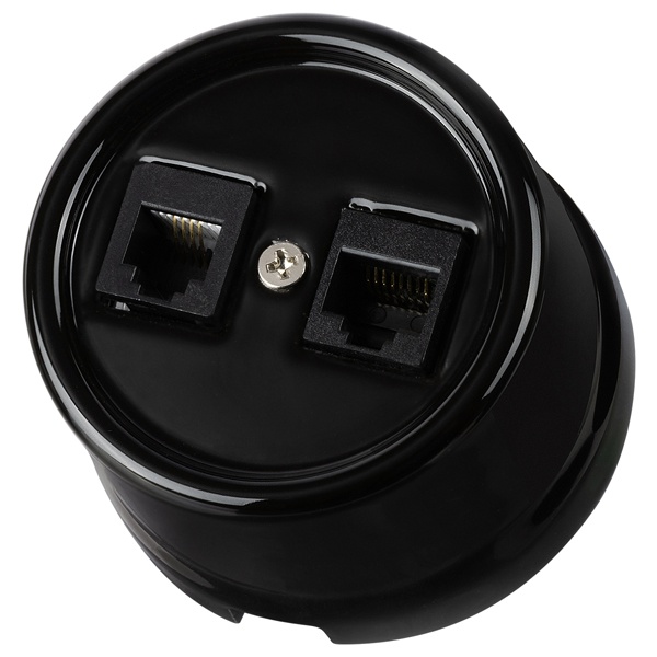Накладная розетка RJ11+RJ45 двойная TDM Болонь фарфор черный