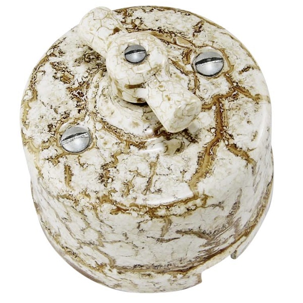 Накладной выключатель 2-клавишный TDM Болонь с ручкой (бантик) 10А фарфор мраморный