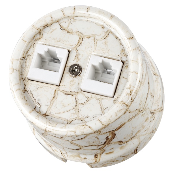 Накладная розетка RJ11 двойная TDM Болонь фарфор мраморный